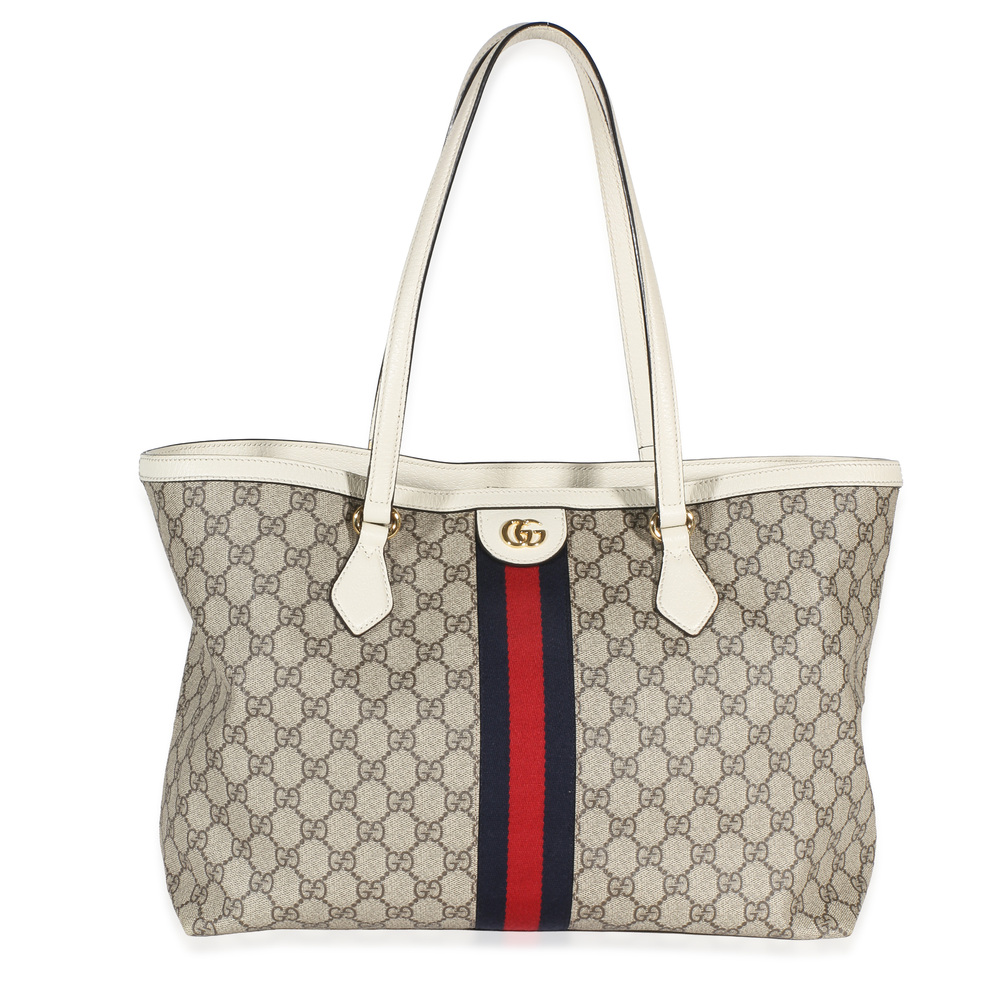 Gucci Cream GG Supreme Canvas Medium Ophidia Tote